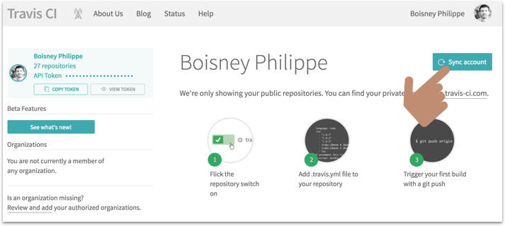 Synchroniser Travis avec Github