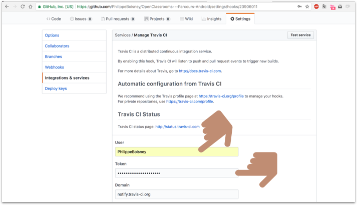 Intégration de Travis dans un dépôt Github