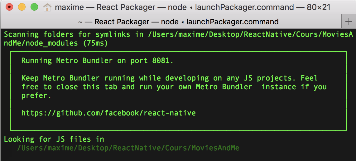 Serveur Node.JS de notre application React Native avec du code natif
