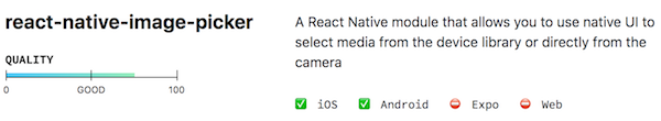 Librairie react-native-image-picker sur le site Native Directory