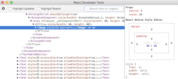 Inspector sur un élément graphique avec React Developer Tools