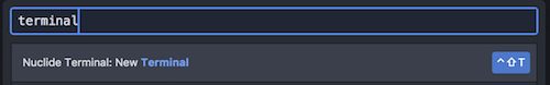 Command Palette recherche du terminal de Nuclide