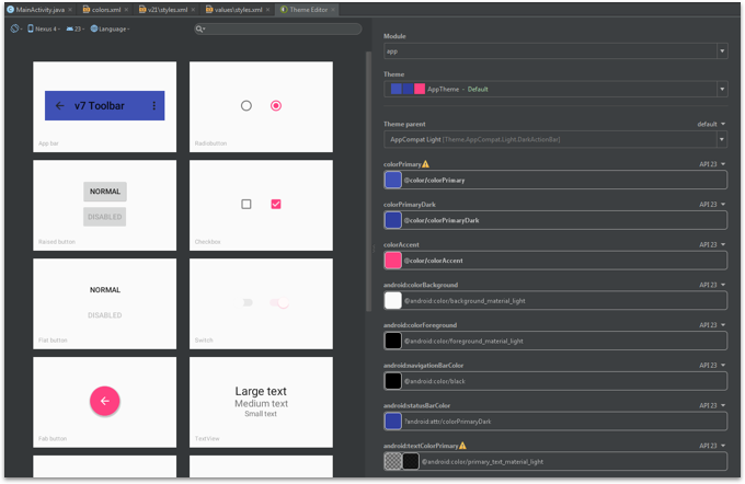 L'éditeur de thème sous Android Studio