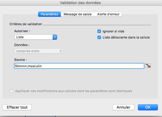 Nous n'autorisons qu'une liste de contenus pour cette cellule