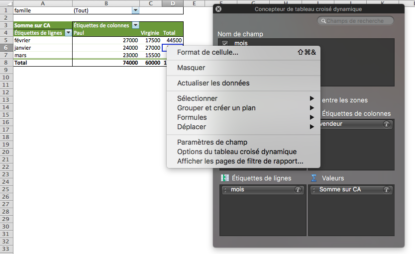 Actualisation des données du TCD