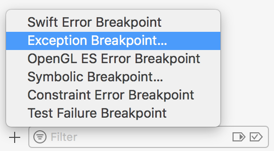Adding exception breakpoint