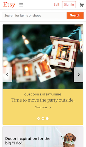 A screenshot of Etsy.com on mobile