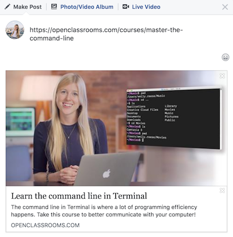 Facebook loads information about a web page into a post