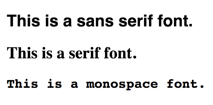 Three fonts types (serif, sans serif, and monospace) all stacked together