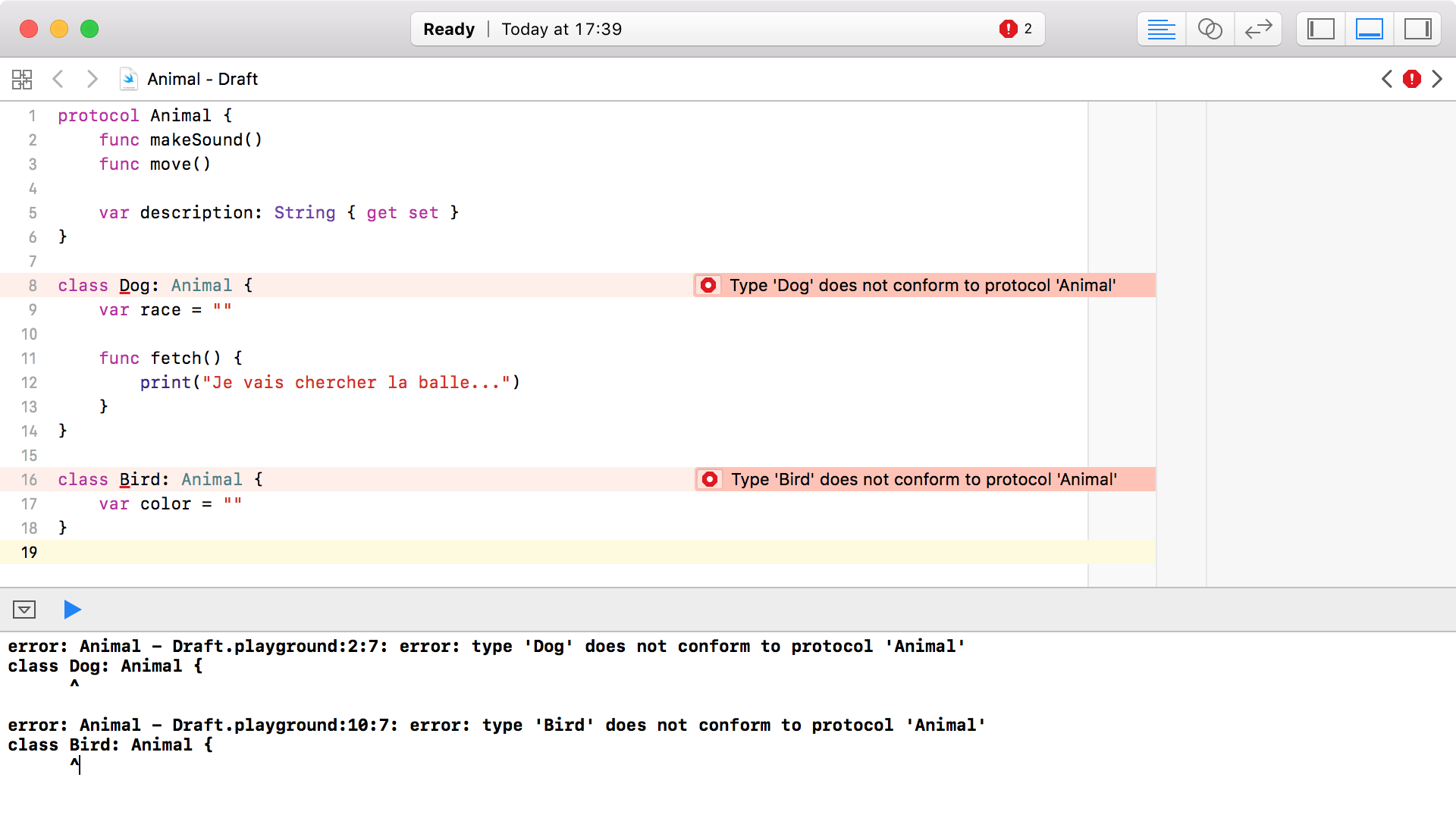 Type 'Dog' does not conform to protocol 'Animal'