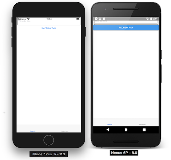 TabNavigator sur iOS (à gauche) et sur Android (à droite)