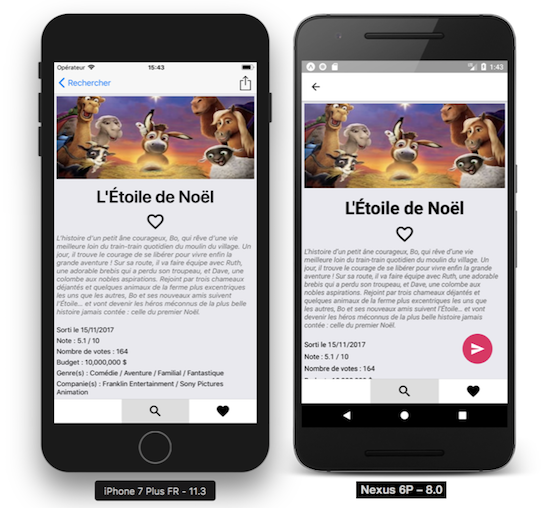 Comparaison du rendu du partage sur iOS et Android