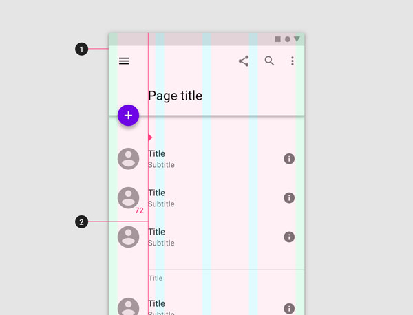 Material Design sample layout showing padding on mobile.