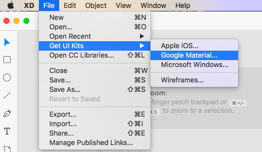 Under the File menu of Adobe XD there's an option for UI kits.