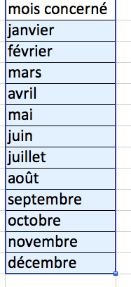 Saisie automatique des mois