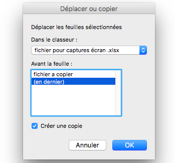 Menu pour déplacer ou copier les onglets