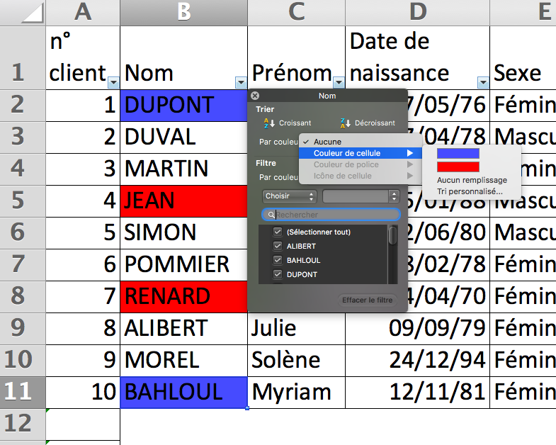 Filtre par couleur