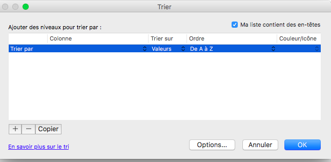 Menu de tri