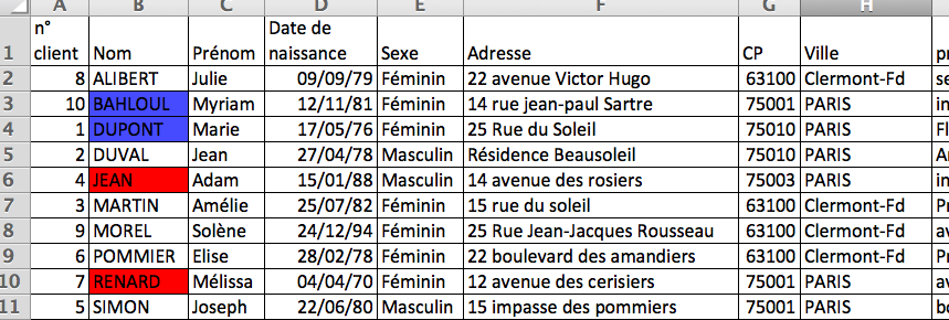 Tableau trié par ordre alphabétique sur la colonne