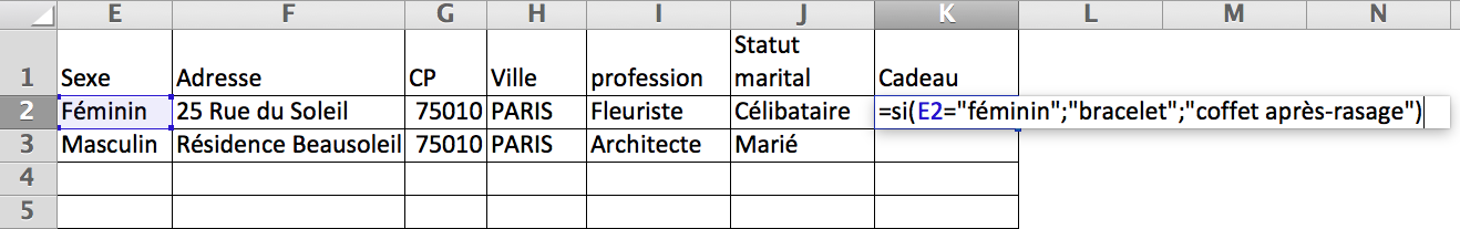 Exemple d'utilisation de la fonction
