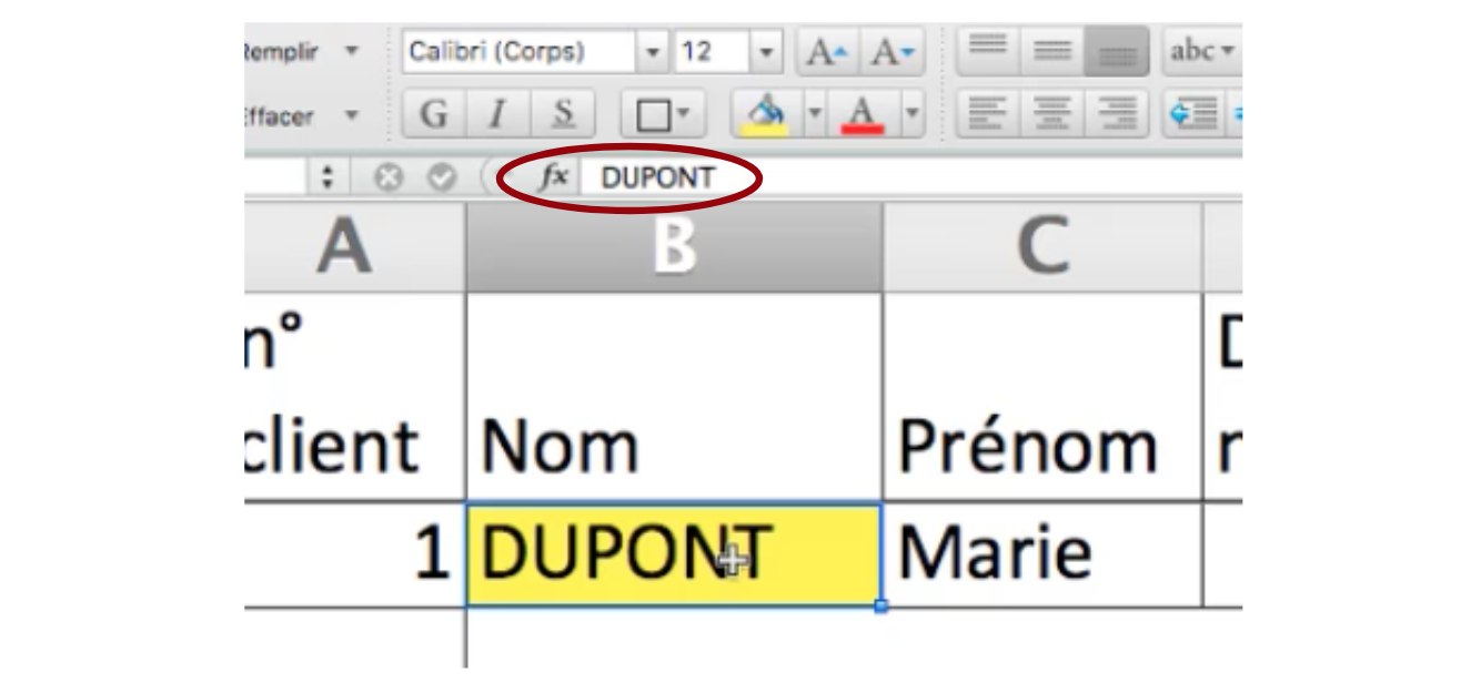 Remplissage d'une cellule avec du texte