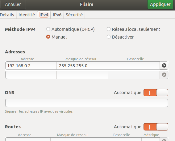 Onglet IPv4 de configuration de la 2e carte réseau