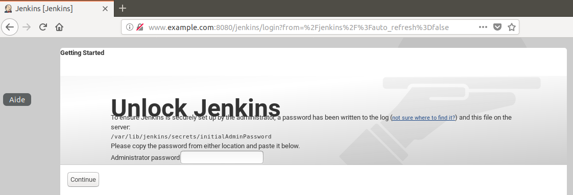 Capture d'écran du navigateur d'un client montrant l'interface d'installation de Jenkins