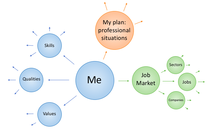 Mind map expanding into concrete professional contexts.