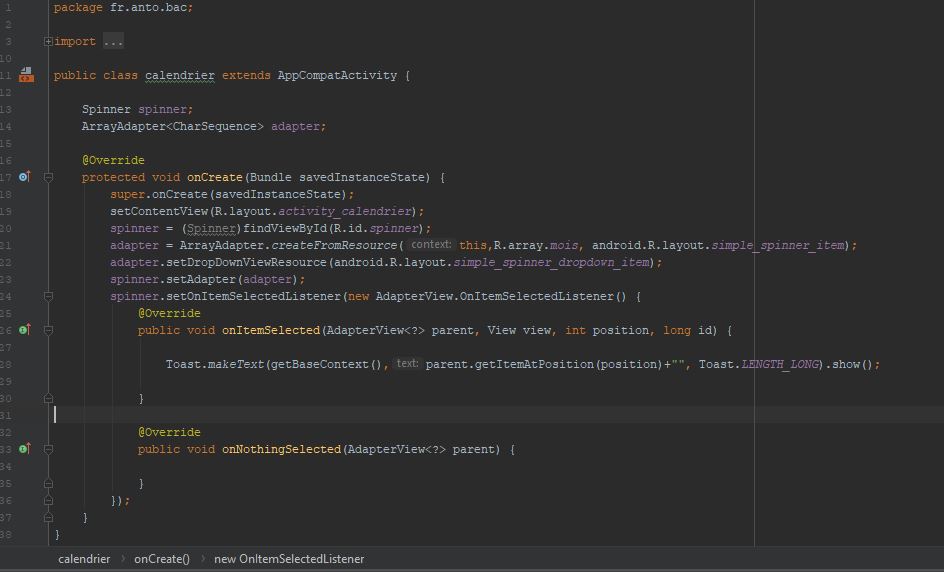 Utilisation du spinner - conséquence de choix de l'utilisateur par