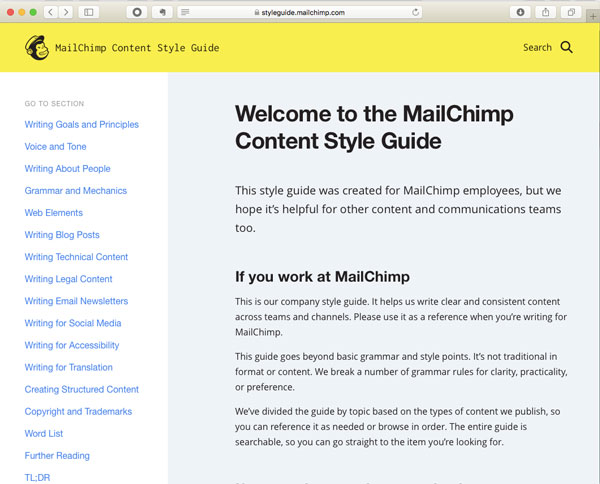 Screenshot of MailChimp content style guide.