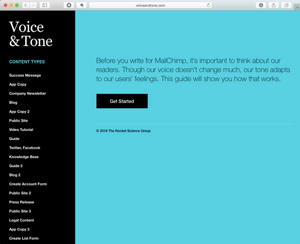 Screenshot of MailChimp's Voice and Tone guide.