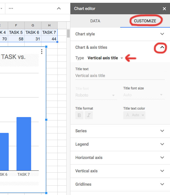 Screenshot of Google Sheets customization panel, where the word customization is highlighted, as well as a couple key toggles.