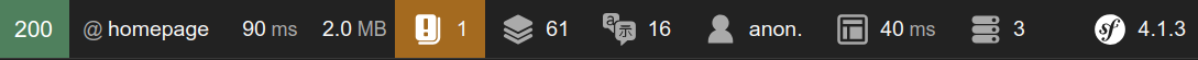 Capture d'exemple de la barre de débogage du framework Symfony