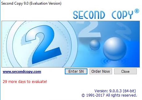 Capture du logiciel d'installation de la version d'évaluation de SecondCopy.