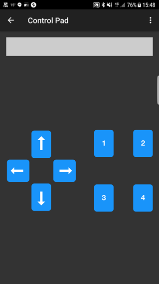 L'inteface de la telecommande proposée par l'application Blue. A chaque touche correspond l'envoi d'un code ASCII