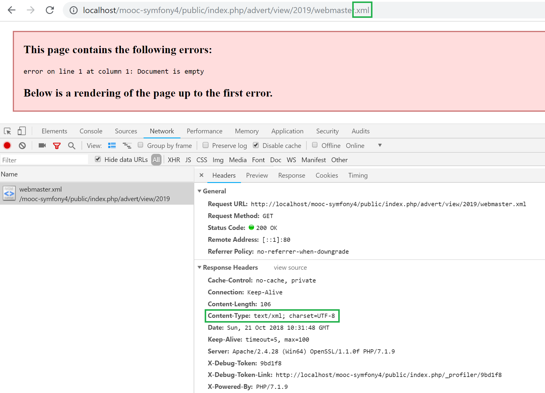 Vérification que le header de la réponse HTTP est correct