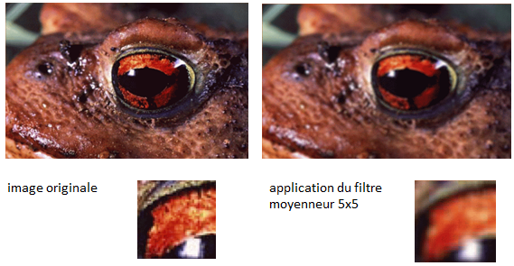 Exemple : filtre moyenneur (image : Annick Leroy)
