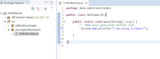 HelloWorld.java Class in Eclipse