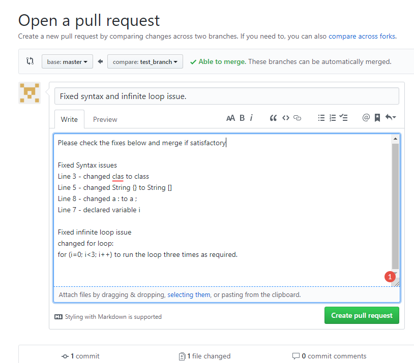 Create and Submit Pull Request with a Description of Fixes
