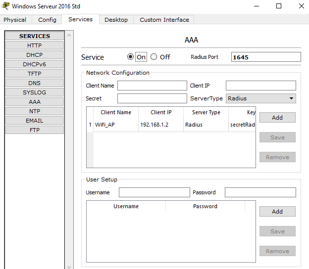 Configuration du serveur RADIUS