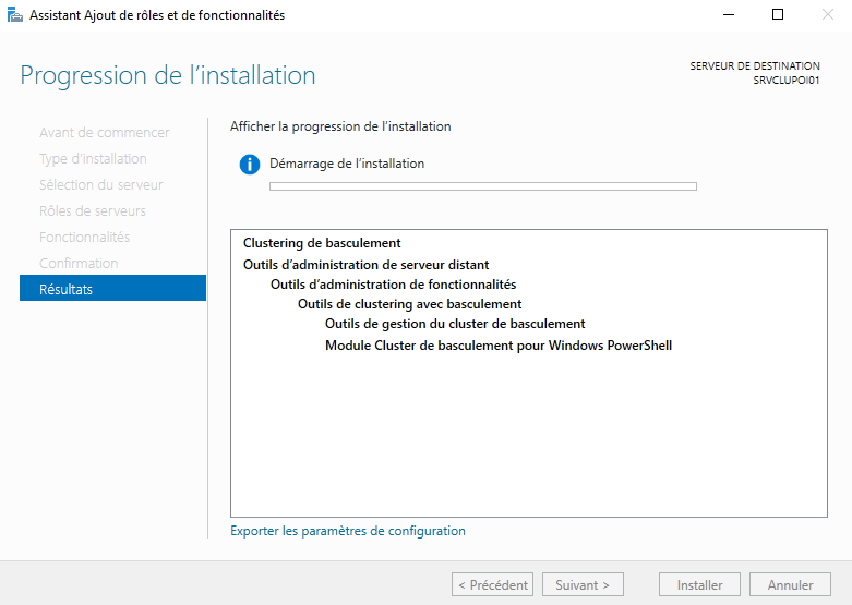 Installation de la fonctionnalité de Clustering à basculement