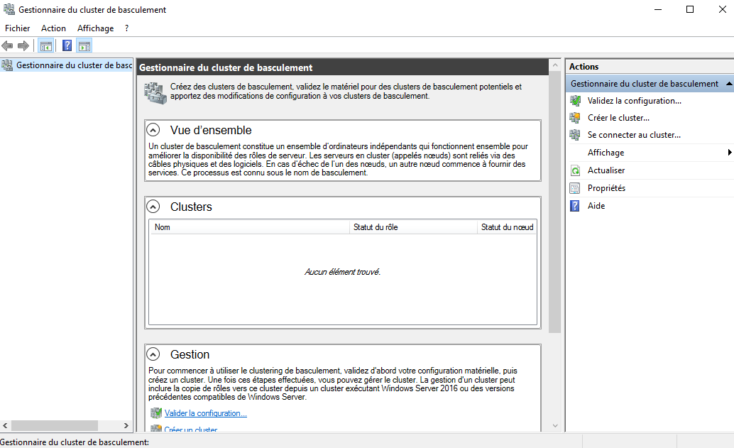 Console de gestion du cluster à basculement