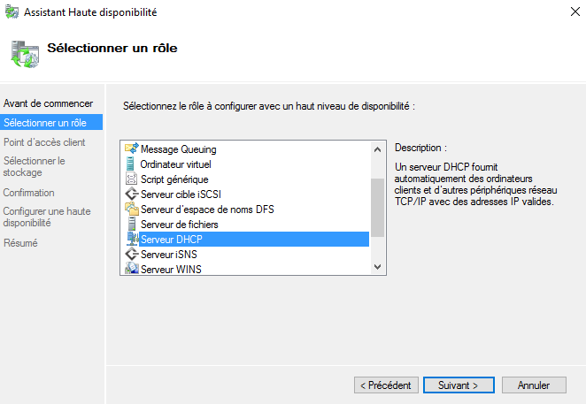 Analyse pour le rôle DHCP en cluster