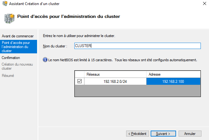 DHCP en cluster : nom et adresse IP du rôle