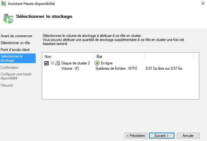 Sélection du stockage en cluster