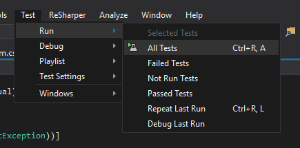 Run all Unit Tests from the Main menu