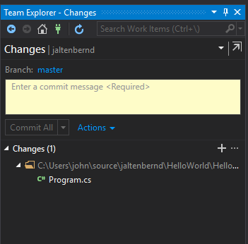 Start by selecting Changes in the Team Explorer