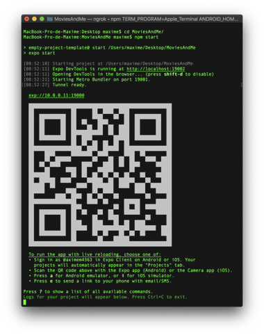 Terminal pour gérer notre application