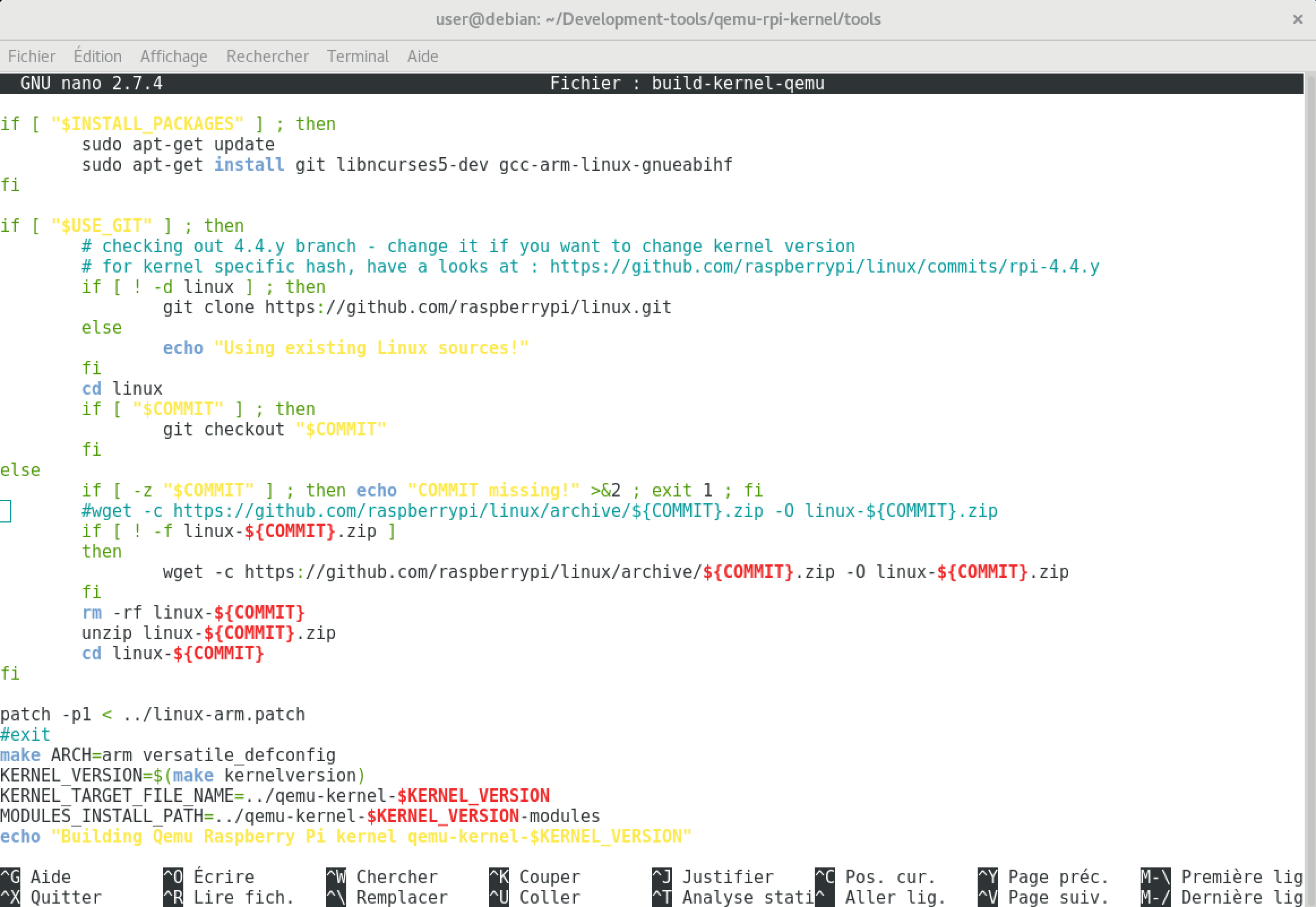 Modification du fichier build-kernel-qemu