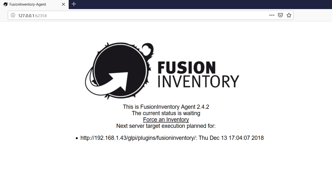 Page d'accueil de l'agent FusionInventory